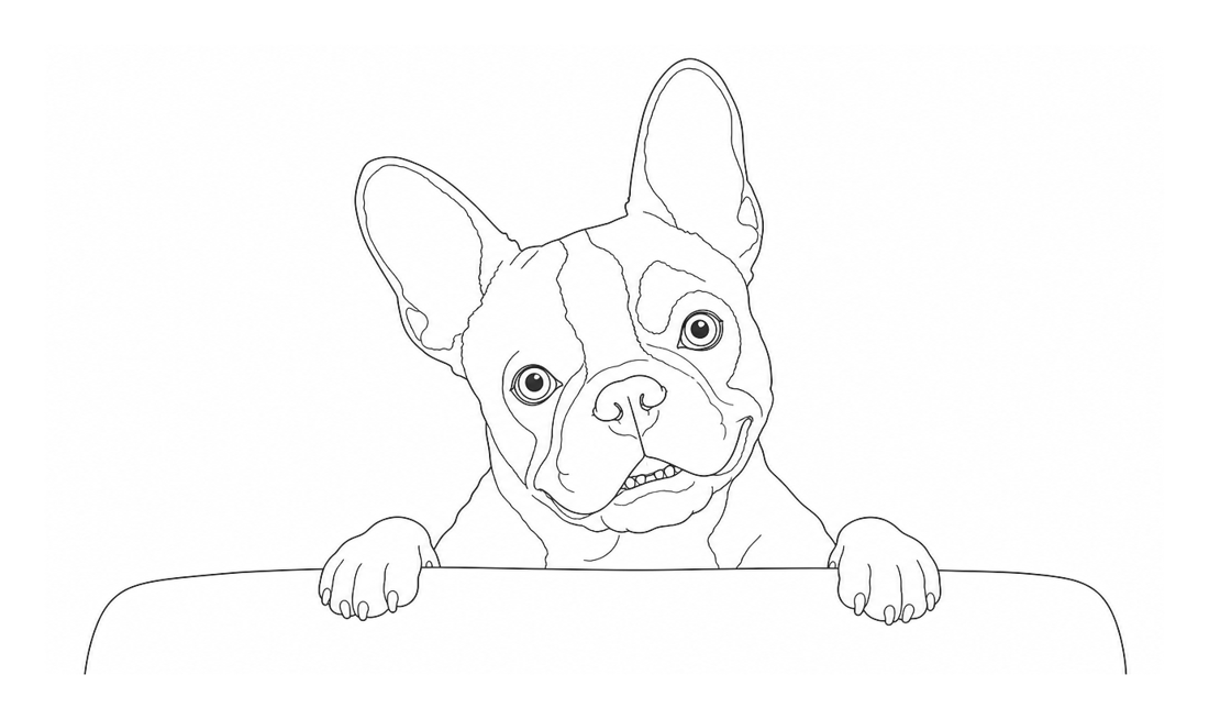 Line drawing of Bentley peering over the back seat of the car